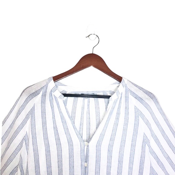 Rails Marti Cayman White/Blue Stripe Long Peasant Sleeve Linen Button Front Top - Picture 7 of 11